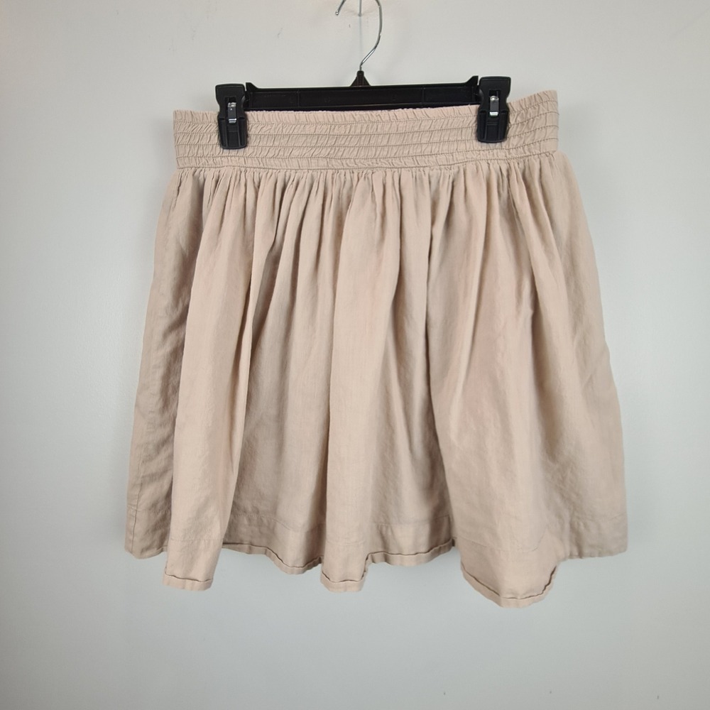 Banana Republic Beige Smocked Waist Mini Skirt Women Size 4 Lined Pleated Tan‎